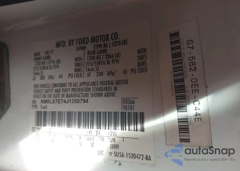 2018 Ford Transit Connect Xl z USA, uszkodzony, nr VIN NM0LS7E74J1350794